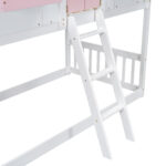 Twin over Twin House Bunk Bed with Roof , Window, Window Box, Door , with Safety Guardrails and Ladder, Pink/White - imagine 27