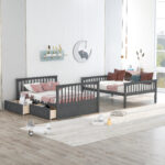 Full over Full Bunk Bed with Drawers, Convertible Beds  Gray - imagine 5