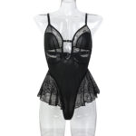 European and American Style Sexy Underwear Simple Transparent Hollow Light Thin Strap Bodysuit Black Mysterious Net Skirt Hem Temptation - imagine 6