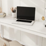 Twin Loft Wood Bed with Under-bed, Built-in Desk, a Storage Cabinet of 2 Drawers, Guardrails, Ladder,White - imagine 19
