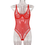 Sexy Lingerie Underwear Women Summer European and American Polka Dot Mesh Transparent Comfortable Red Bodysuit - imagine 6