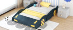 Full Size Race Car-Shaped Platform Bed with Wheels and Storage, Dark Blue+Yellow - imagine 16