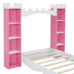 Castle-Shaped Wooden Bed with Storage Shelf, Dreamy Twin Size Platform Bed for Kids Bedroom, Pink+ White - imagine 13