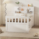 Twin Size Captain Platform Bed Frame with Storage Bookcases and Shelves,Four Drawers,White - imagine 3