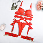 Sexy Metal Chain Motorcycle Accessories Complex Craft Front Button Erotic Underwear Four-Piece Set - imagine 7