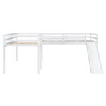 L-Shaped Twin Size Loft Bed with Ladder and Slide, White - imagine 8