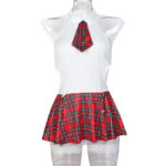 European and American Cross-border Student Costume Red Plaid Backless Slit Skirt Hem Girl's Erotic Underwear Three-piece Set - imagine 6