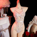 Lace embroidery hollowed out see through waistband backless nightclub seductive jumpsuit - imagine 6
