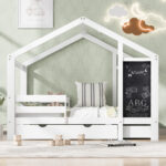 Full House Bed with Blackboard and Drawers Two assembly options White - imagine 18
