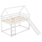 Twin Size Bunk House Bed with Slide and Ladder White - imagine 6