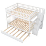 Full over Full Bunk Bed with Trundle and Staircase White - imagine 8