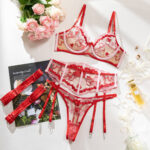 Sexy Cupid Contrast Heart Embroidery Mesh Boned Waist Bow Women's Lingerie - imagine 6