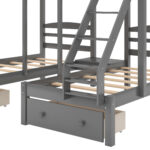 Full over Twin & Twin Bunk Bed,Triple Bunk Bed with Drawers, Gray - imagine 10