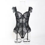 Style Lace Trim Sexy Women's Floral Sheer Lingerie Bodysuit - imagine 6