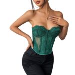 Sexy Women's Spring and Summer Pure Temptation Lace Boned Button Waist Shaping Wrap Chest Backless Top - imagine 5