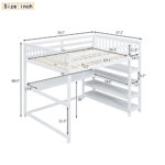 Full Size Loft Bed with Storage Shelves and Under-bed Desk White - imagine 13