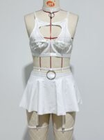 Lace Sexy Lingerie Set Bra Set Solid Color Leather Skirt with Fishnet Stockings Women's - imagine 9