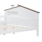 Full Size Wood Platform Bed with House-shaped Headboard, LED and Built-in Storage, White - imagine 13
