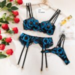 Sexy Sheer Lace Embroidered Hollow-out Shapewear Erotic Lingerie Garter Belt Three-piece Set - imagine 6