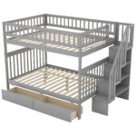 Full over Full Bunk Bed with Two Drawers and Storage, Gray - imagine 7