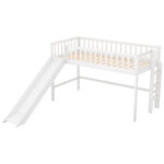 Twin Size Low Loft Bed with Ladder and Slide White - imagine 9
