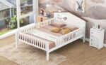 Full Size Wood Platform Bed with House-shaped Headboard, LED and Built-in Storage, White - imagine 10