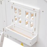 Twin over Twin House Bunk Bed with Roof , Window, Window Box, Door , with Safety Guardrails and Ladder,White - imagine 5