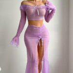 Sexy lingerie mesh seductive long sleeved bra sexy slimming set - imagine 6