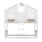 Twin over Twin House Bunk Bed with Roof , Window, Window Box, Door , with Safety Guardrails and Ladder,White - imagine 13