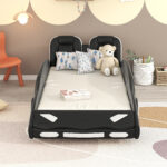 Twin Size Race Car-Shaped Platform Bed with Wheels, Black - imagine 12