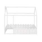 {Slats are not included}Twin Size Wood Bed House Bed Frame with Fence for KidsTeens Girls Boys {White} - imagine 9