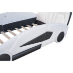 Twin Size Race Car-Shaped Platform Bed with Wheels, White - imagine 6