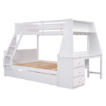 Twin over Full Bunk Bed with Trundle and Built-in Desk, Three Storage Drawers and Shelf,White - imagine 11
