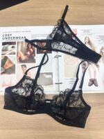 Sexy Lace Underwear Ultra-thin Transparent Heavy Embroidery Tulle Anti-Drop Bra Set - imagine 7