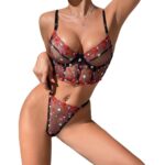 Women's Sexy Lace Underwear Heart-Shaped Beautiful Embroidery Mesh Steel Ring Gathered Bra Set