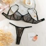 Sexy  Print Leopard Pattern Bra and Panty Set - Mesh Thin Steel Ring Gathered Underwear Suit - imagine 6