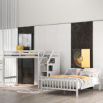 Twin over Full Loft Bed with Staircase,White - imagine 9