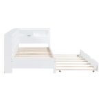 Wooden Twin Size DayBed with Twin Trundle, DayBed with Storage Shelf and USB Charging Ports,White - imagine 8