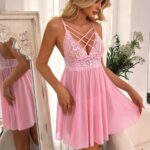 Lace Lace Splicing Perspective Nightclub Deep V Temptation Sex Sleeping Skirt - imagine 6