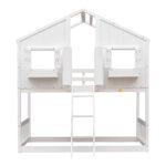 Twin over Twin House Bunk Bed with Roof , Window, Window Box, Door , with Safety Guardrails and Ladder,White - imagine 12