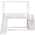 Twin over Twin House Bunk Bed with Convertible Slide,Storage Staircase,White - imagine 5