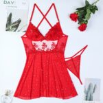 Muse Sexy Sleepwear European and American Style Embroidered Sheer Two-Piece Large Backless Strap Dress - imagine 6