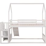 Twin over Twin House Bunk Bed with Convertible Slide,Storage Staircase,White - imagine 13