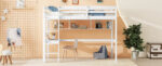 Twin Loft Bed with built-in desk and bookcase of three compartments, Guardrails and Ladder,White - imagine 4