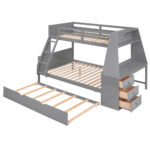 Twin over Full Bunk Bed with Trundle and Built-in Desk, Three Storage Drawers and Shelf,Gray - imagine 15