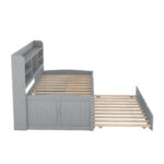 Twin Size Wooden Captain Bed with Built-in Bookshelves,Three Storage Drawers and Trundle Light Grey - imagine 8
