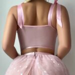 Sexy 3D Flower Bow Tie Sequin Mesh Skirt Lingerie Set - imagine 4