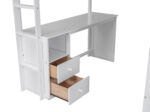 Wood Full Size Loft Bed with Wardrobes and 2-Drawer Desk with Cabinet, White - imagine 11