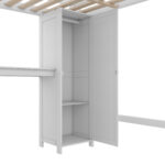 Wood Loft Bed with Cabinet and Bookshelf, Full Size Loft with Wardrobe and Desk for Kids,White - imagine 13