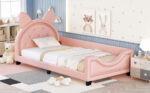 Twin Size Upholstered Daybed with Carton Ears Shaped Headboard  Pink - imagine 3